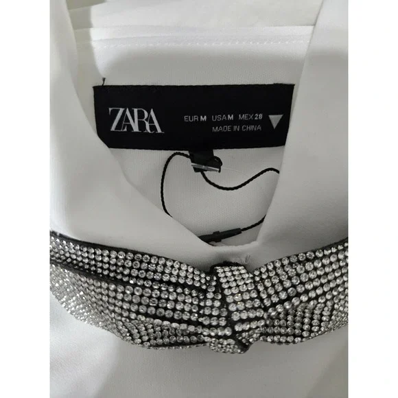 Zara Jeweled Bow Deep V Sleeveless Top White Size M NWOT - Picture 6 of 13